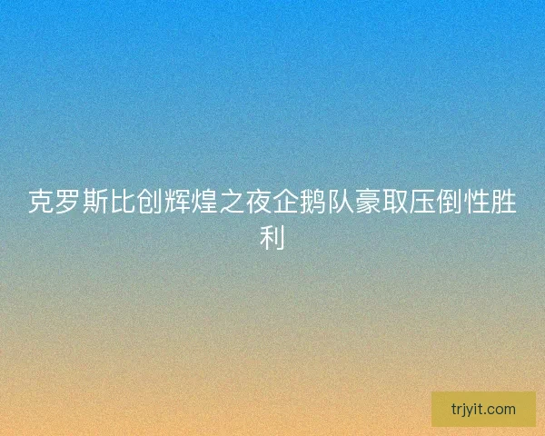 克罗斯比创辉煌之夜企鹅队豪取压倒性胜利